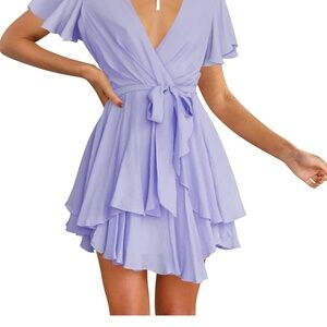 Purple V-neck shortsleeved dress